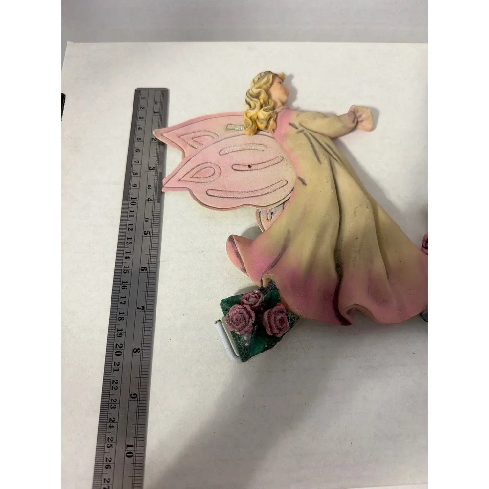 Vintage WMG 2005 Fairy Wall Plaque Resin Pink Butterfly Wings Floral Decor